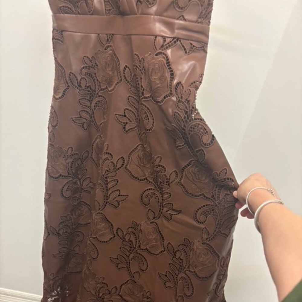 ONLY 1 LEFT! NWOT - Embroidered Dark Brown Leather Dress - Picture 8 of 10